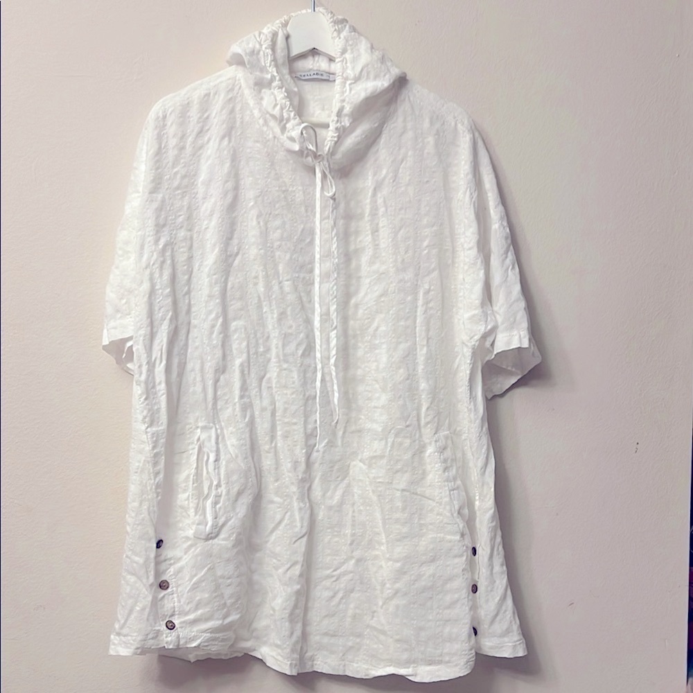 White Relaxed Sweatshirt with Airy Fabric 324 linen with pockets